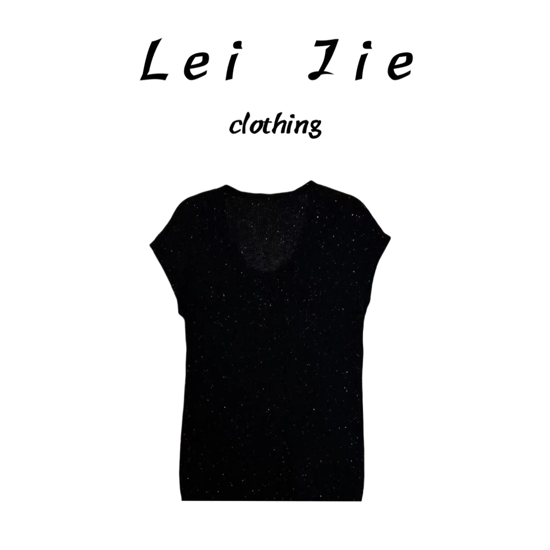 【Lei Jie】大圆领短袖针织上衣0102