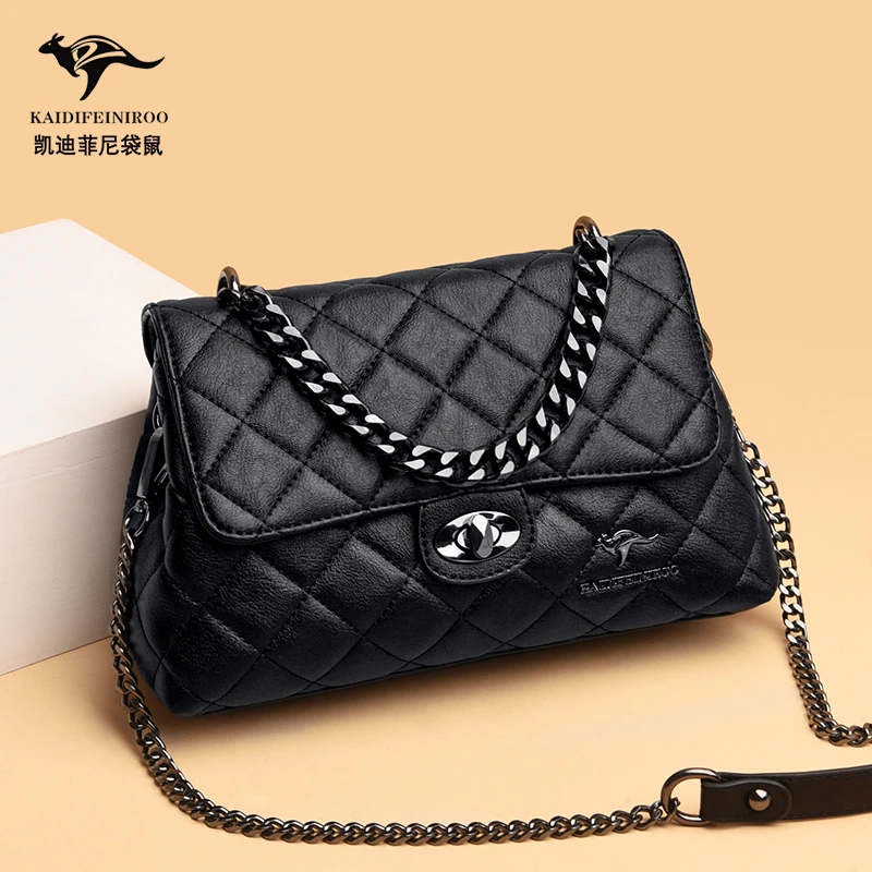 正品时尚百搭女士包包软皮菱格气质简约单肩包中年妈妈包斜挎包