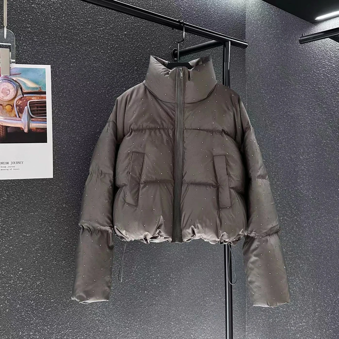 秋冬上新丨设计师款冬季新款时尚满天星烫钻白鸭绒短款羽绒服