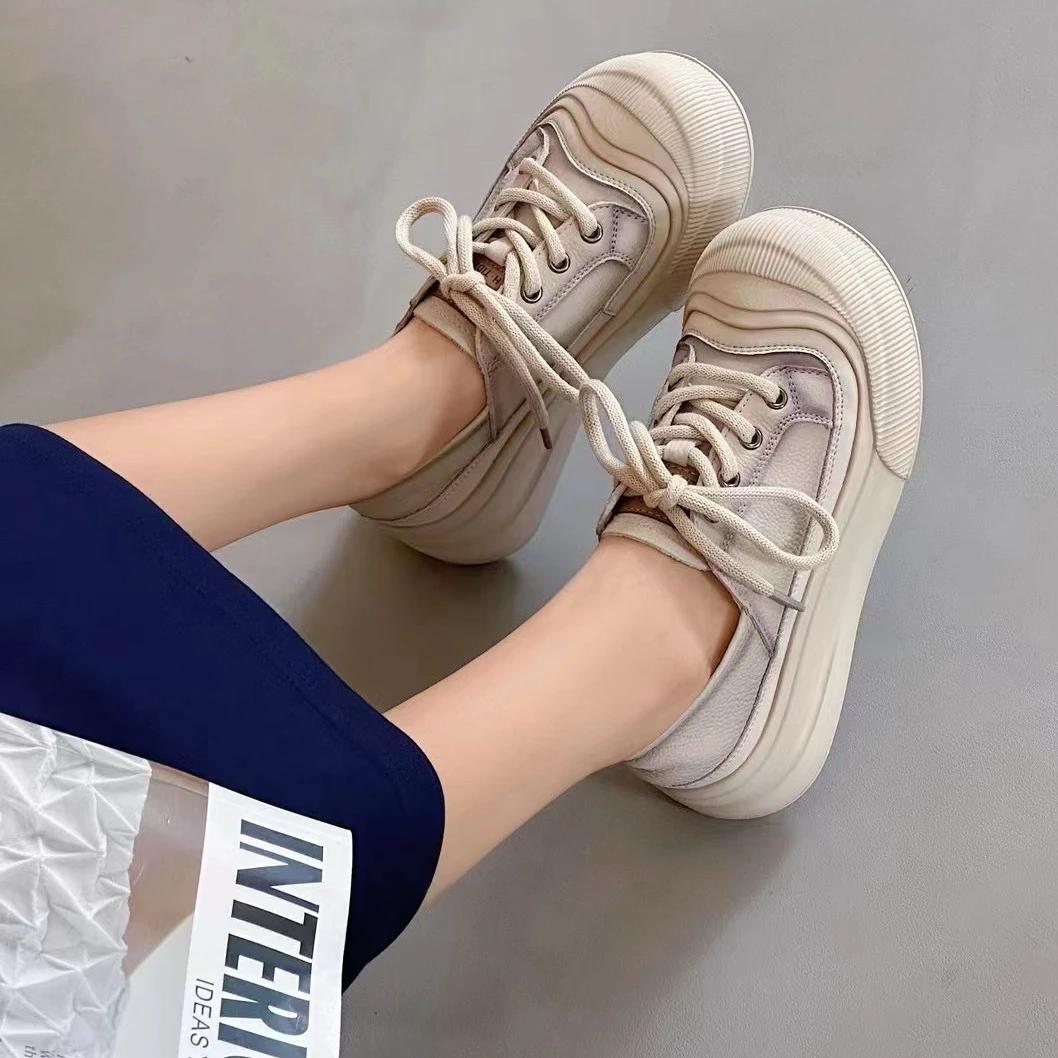 清之音【休闲鞋】新款休闲鞋女百搭松糕厚底复古系带运动鞋女鞋