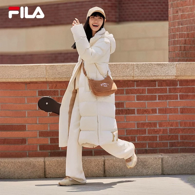 FILA/斐乐情侣同款长款羽绒服冬季新款保暖连帽上衣 F51U349902F