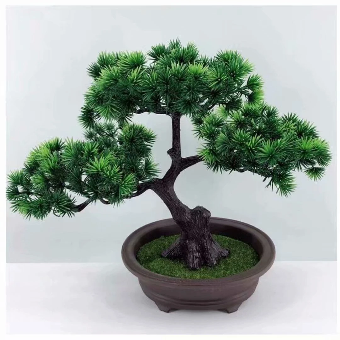 【厂家直销】纯欲仿真松树迎客松桌面摆件假花假树桌面盆景玄关摆设