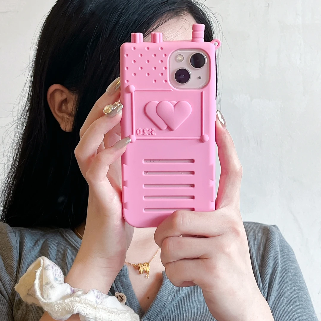 少女粉色爱心传呼机iPhone15苹果12适用13/14pro max手机壳防摔