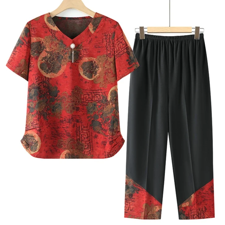 中老年女装老年人夏装女老人衣服妈妈装老太太衬衫奶奶装短袖套装