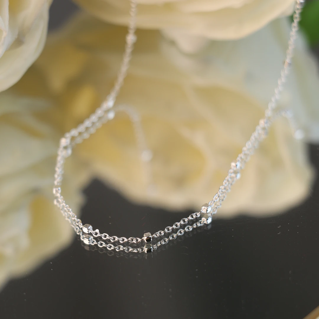 链子925银 H-018胖妹妹大码饰品素链时尚百搭加长十字间方珠项链