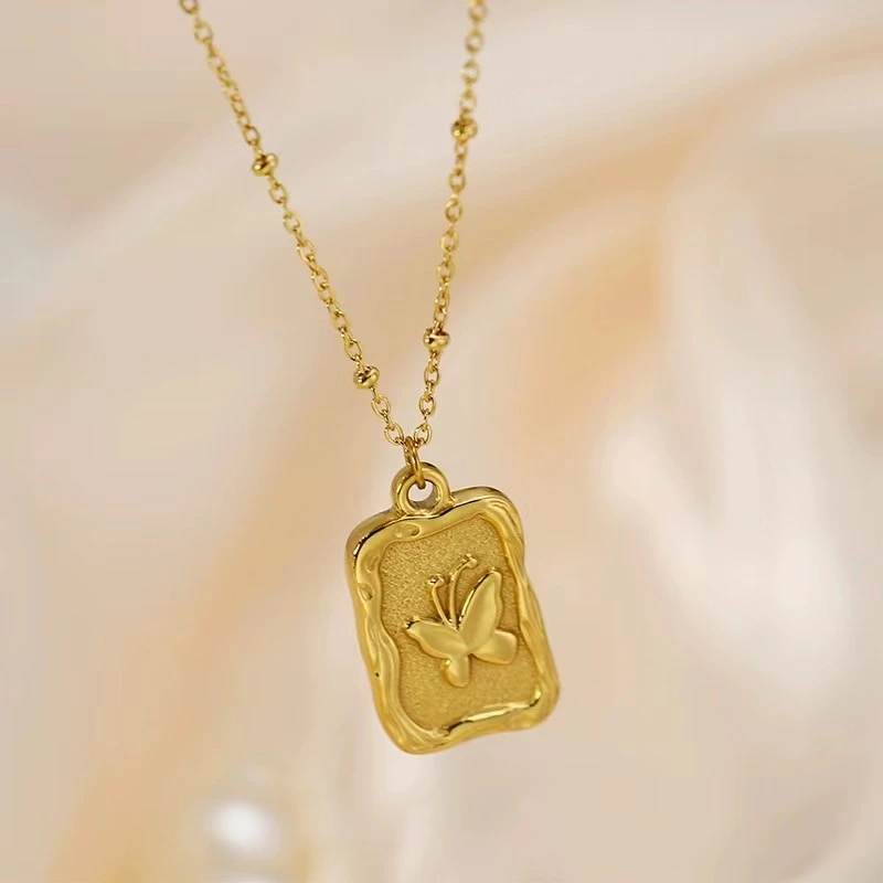 钛钢项链 A-287胖妹妹大码饰品时尚百搭轻奢气质加长方牌蝴蝶项链