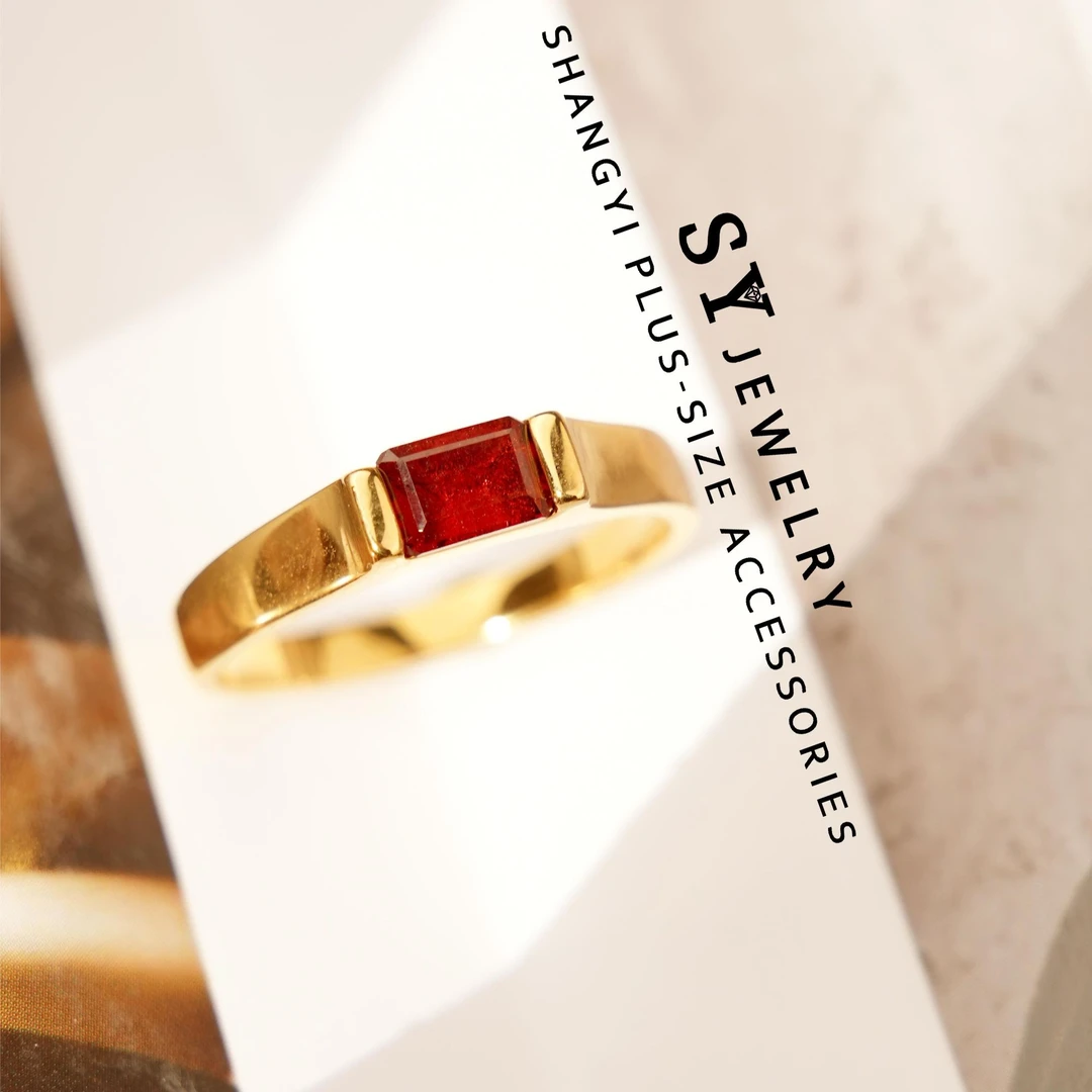 Q-002胖妹妹大码饰品简约气质大号闭口方形石榴石戒指