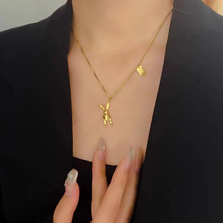 钛钢项链 A-171胖妹妹大码饰品时尚百搭个性可爱加长机器兔子项链