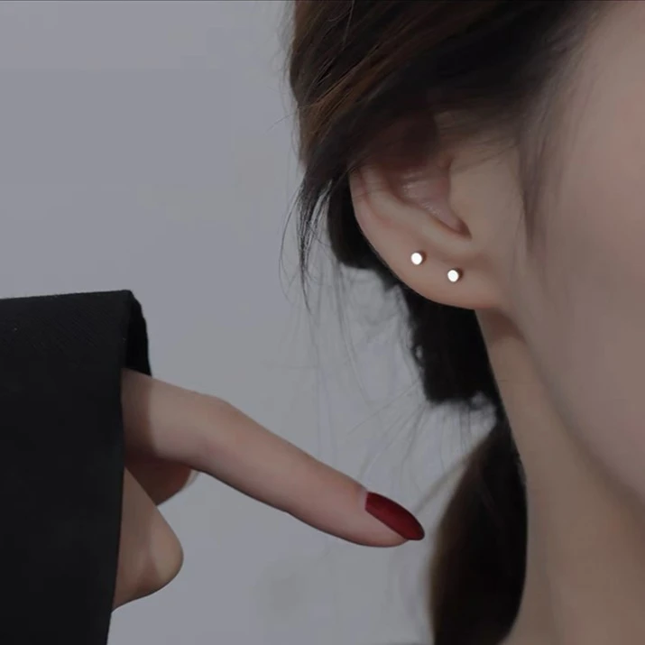 925银耳饰 J-001胖妹妹大码时尚经典简约大号光面双圆螺丝耳钉