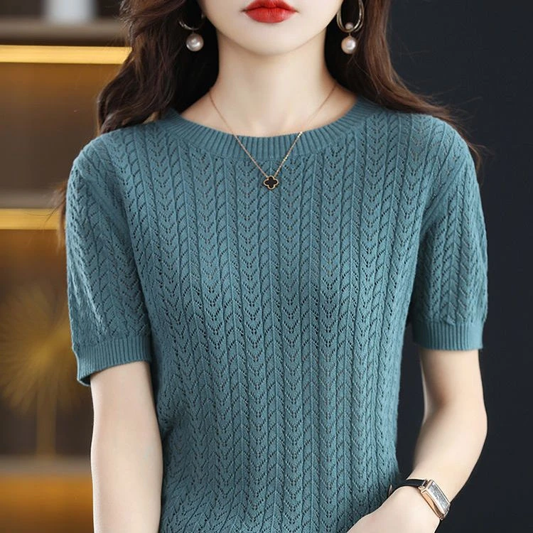 大码女装胖mm冰丝短袖T恤女夏宽松设计感上衣打底百搭洋气针织衫