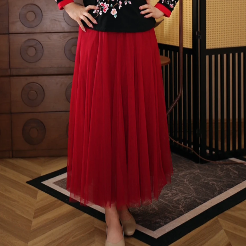 2024秋冬新款女网纱半身裙A字裙长群85长