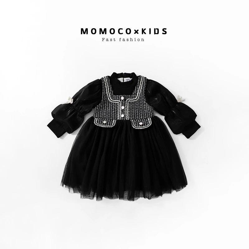MOMOCO/2023女童时尚百搭洋气小香风假两件连衣裙79810471018