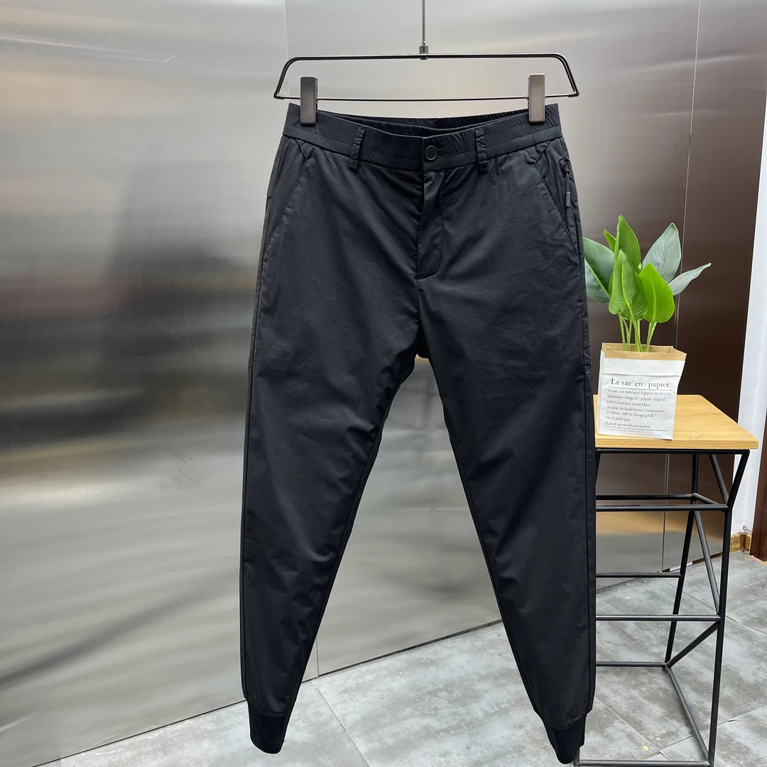 春夏高品质纯黑色速干轻薄束脚韩版显瘦修身小脚休闲裤男