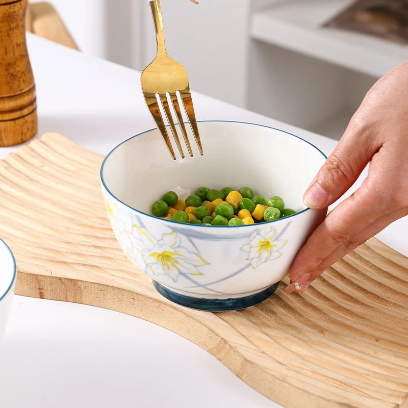 【6英寸碗水仙花6支装】新骨瓷家用陶瓷米饭碗面碗釉下彩餐具大碗