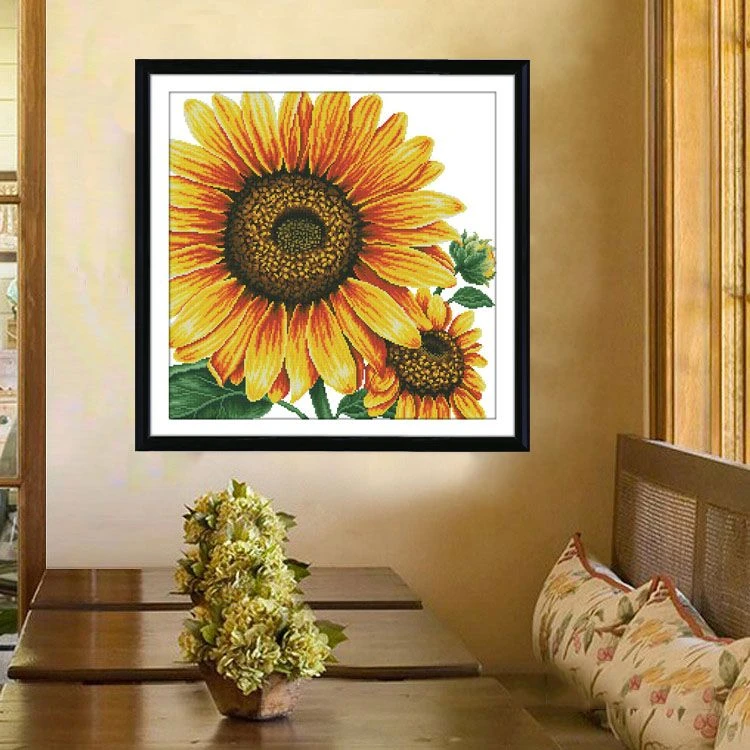 向日葵十字绣2025新款客厅简约现代线绣满绣餐厅中式小幅手工刺绣