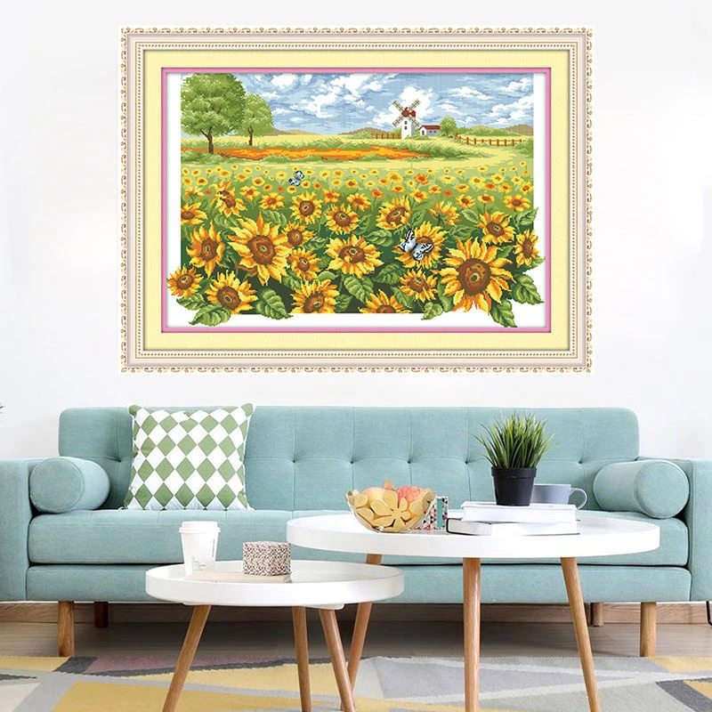 向日葵十字绣2023新款绣客厅简约现代线绣满绣小件挂件手工自己绣