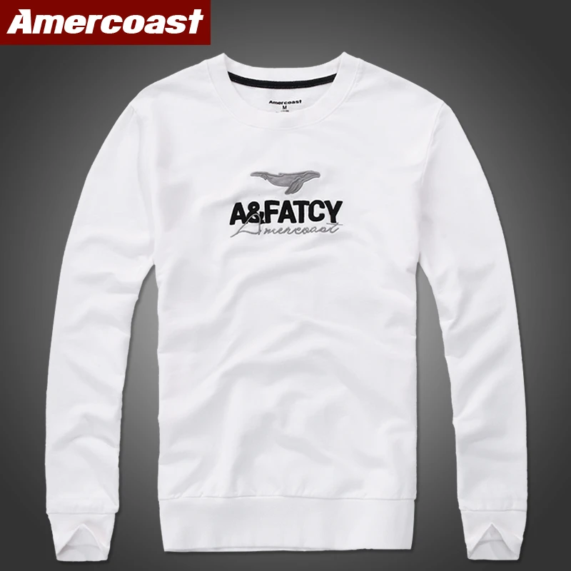 美洲海岸纯刺绣鲸鱼图案男士长袖美式风格秋季圆领针织宽松T906