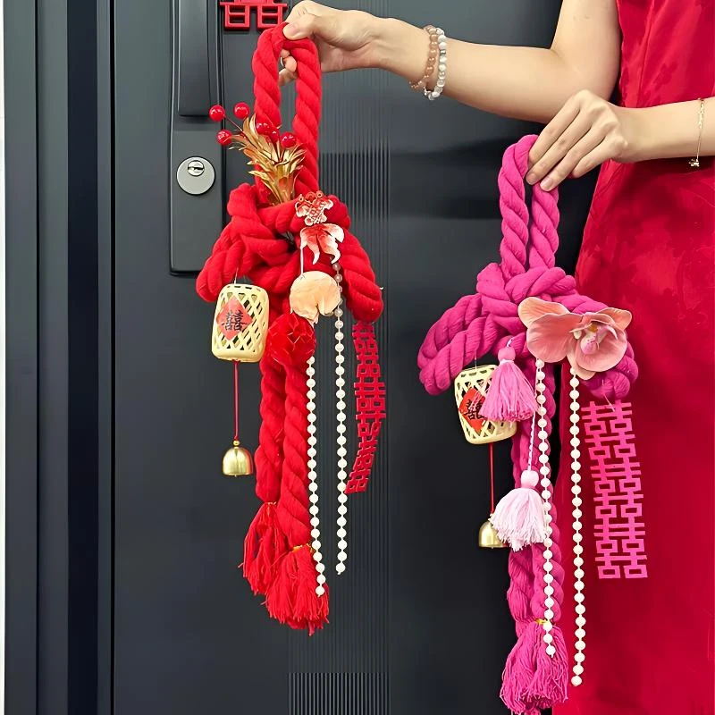 结婚万字结挂饰婚房布置拉花门把手中式喜字挂件新房卧室客厅装饰