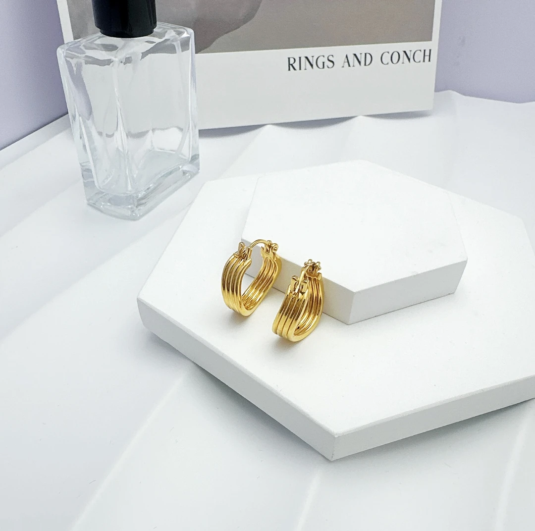 [抖音质检 现货]5D黄金精致网红明星同款水波纹耳环耳扣足金999