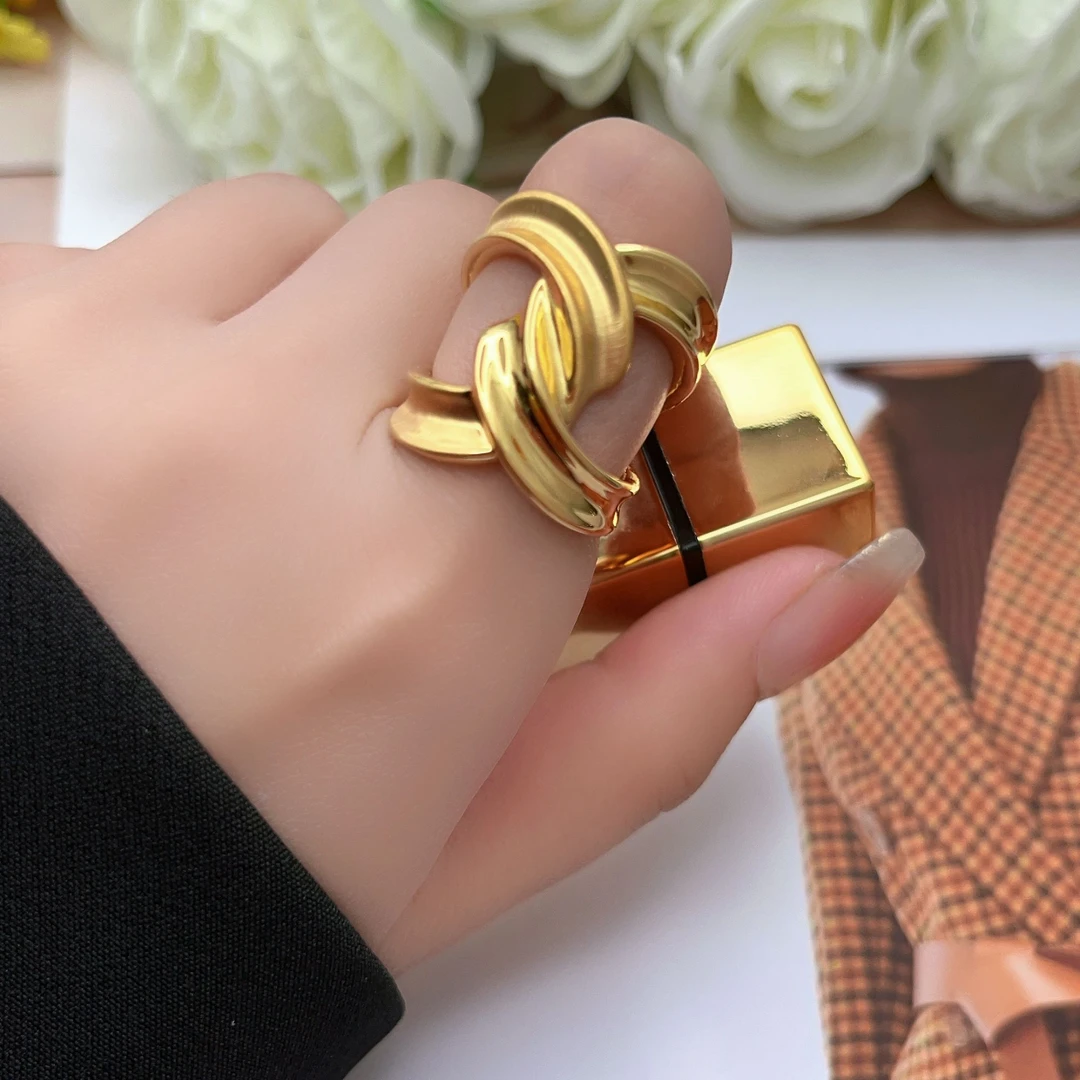 [抖音质检 现货]5D黄金戒指纽结交叉宽版戒亮面磨砂足金999卡22