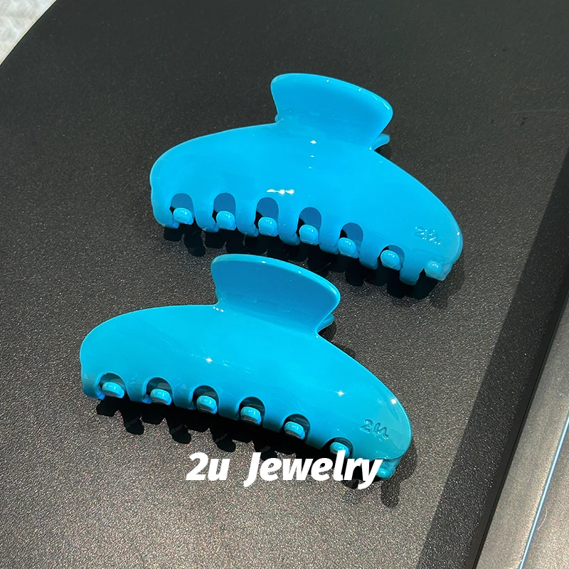 2U定制Azure蔚蓝抓夹ins小众蓝调法式盘发大号发抓醋酸纯色鲨鱼夹