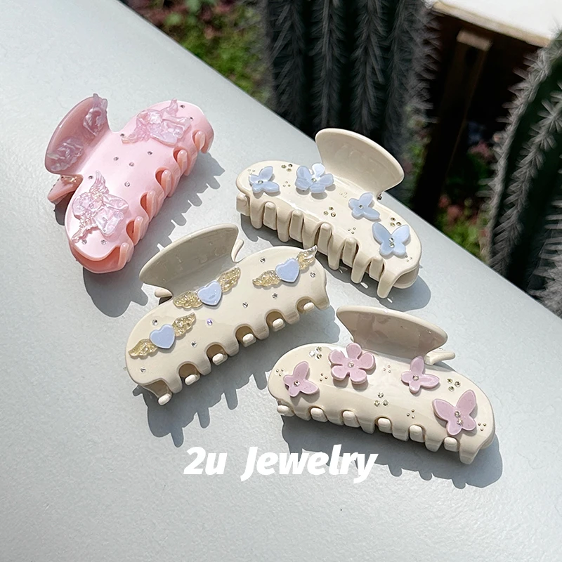 2UJEWELRY定制AngelWings天使之翼粉抓夹甜美少女发抓中号鲨鱼夹