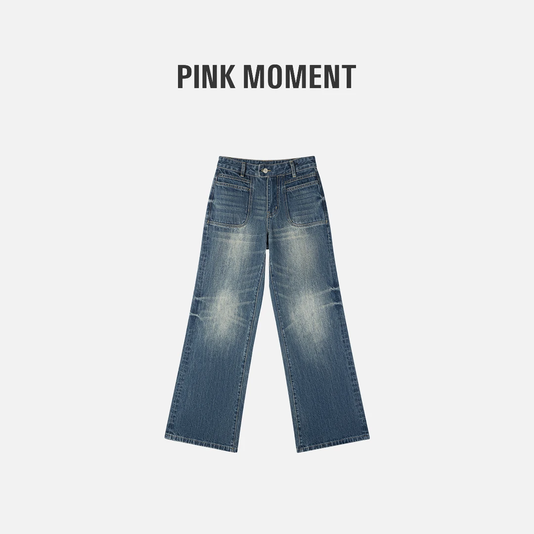 PM “单宁秀场” 蓝色复古牛仔阔腿裤（不加绒） NC1D1106