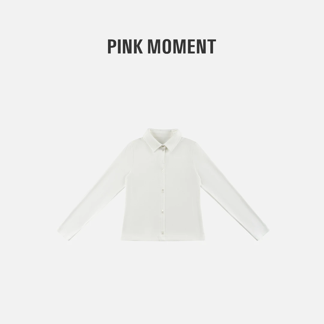 PM “纯白初恋” 白色翻领双扣长袖T恤 NC1D1107