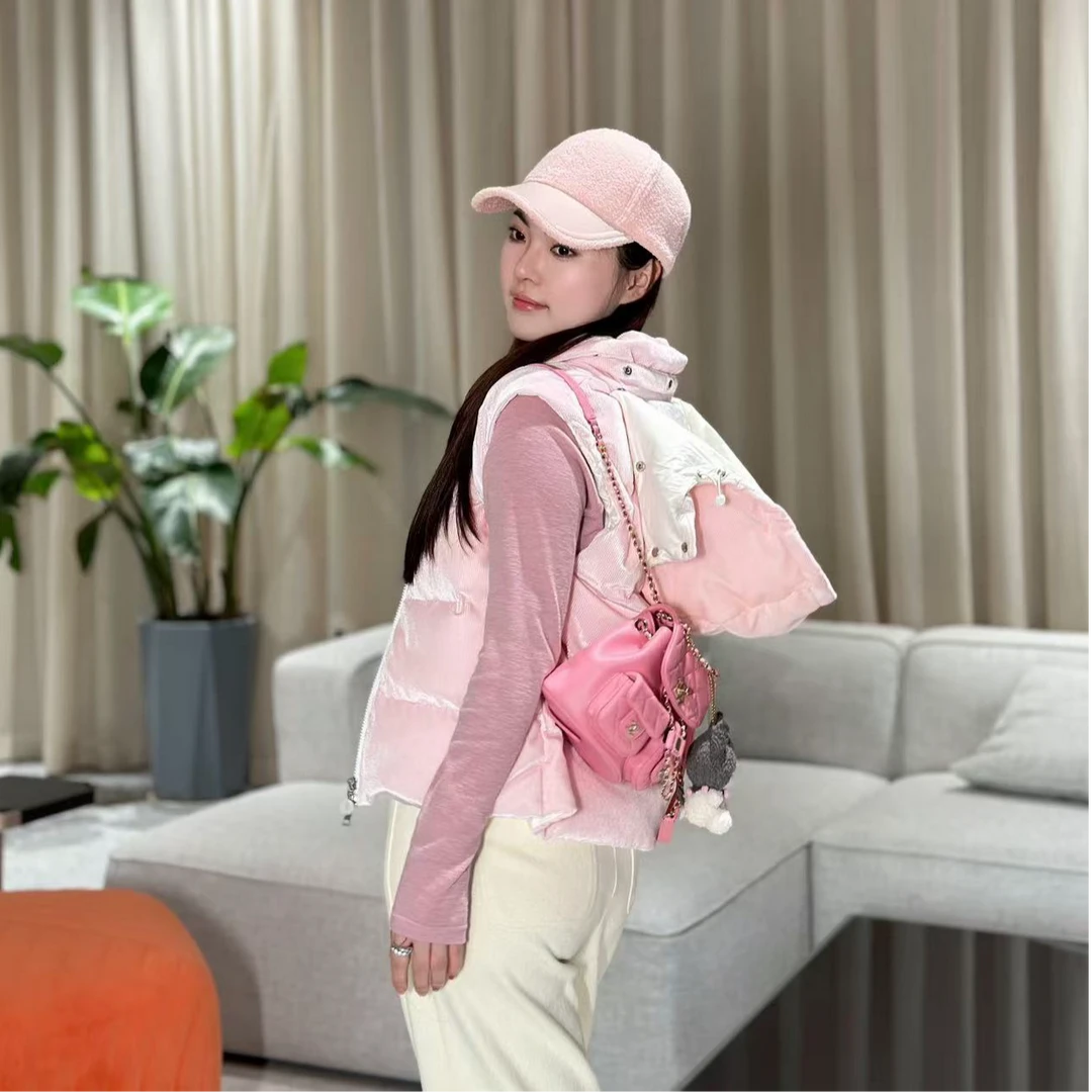 PM "奶油玫瑰" 粉色羽绒马甲背心 NC1D0483