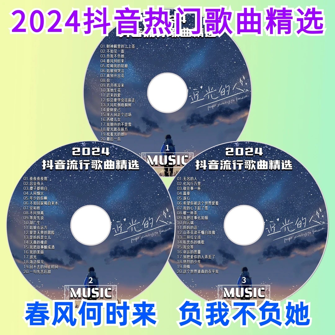 抖音流行车载CD2024热门歌曲音乐 春风何时来 通用无损音质光盘碟