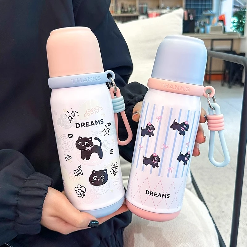 保温杯女ins风可爱卡通大容量保温保冷吸管杯316不锈钢带滤网双饮