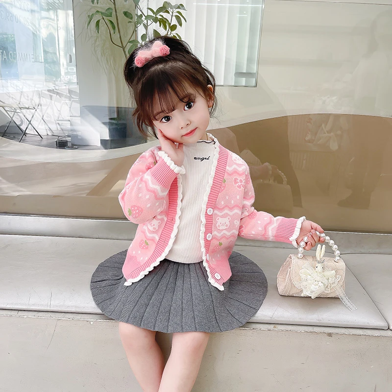 儿童春秋季纽扣开衫外套洋气长袖毛衣外穿宝宝针织百搭直播K2302