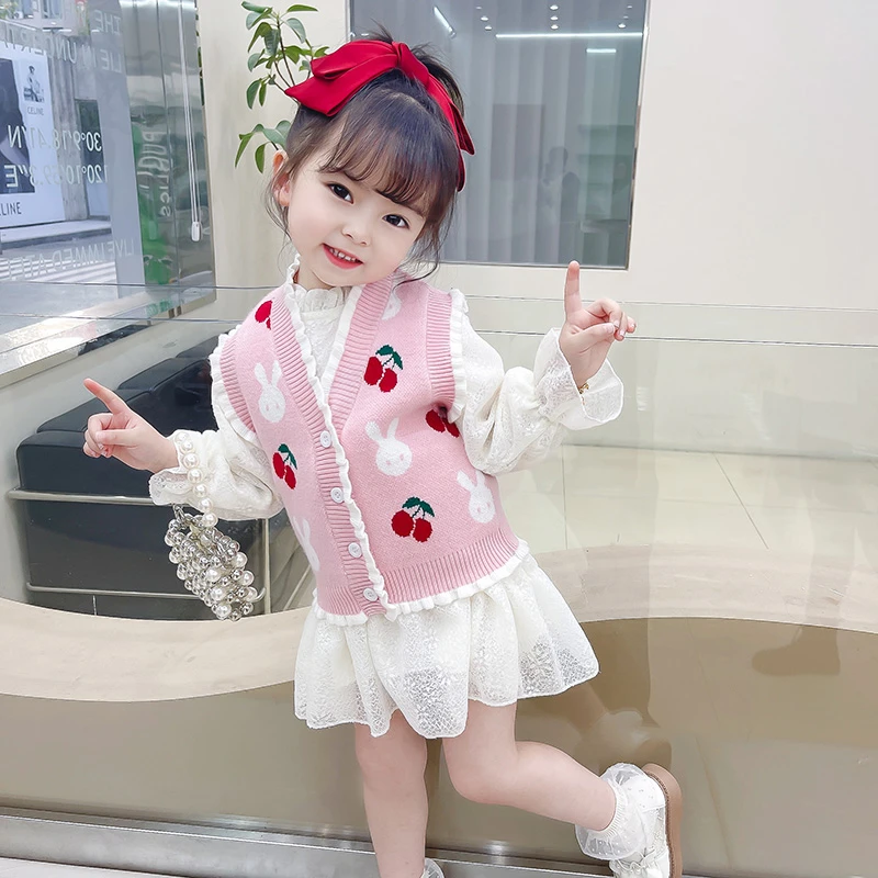 马甲女童卡通开衫儿童针织背心女孩春秋宝宝洋气韩版马夹B2306