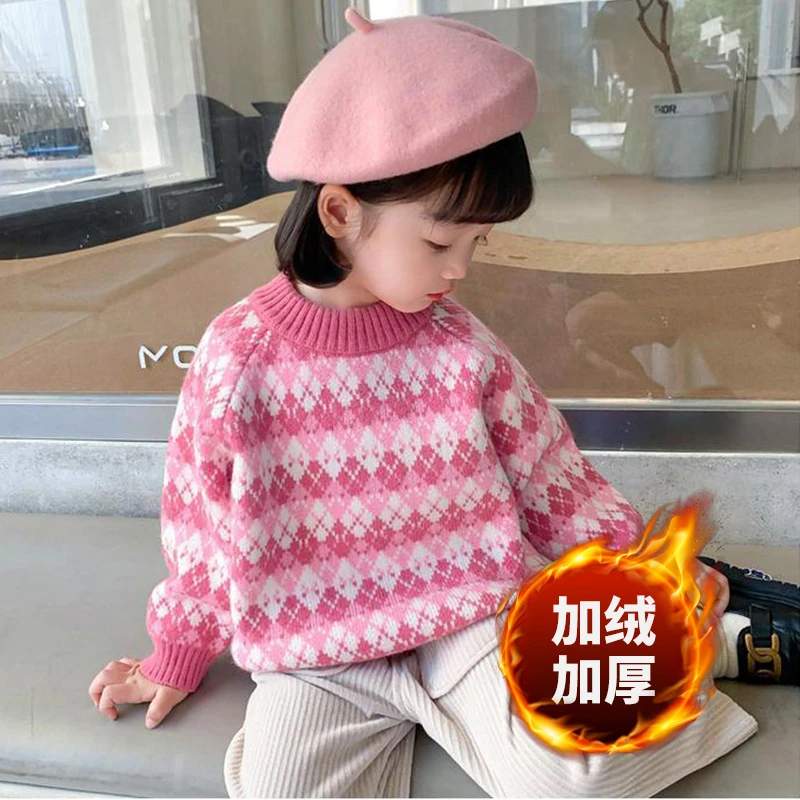 儿童毛衣加绒加厚小童女宝套头洋气宝宝秋冬女童针织衫直播T2265