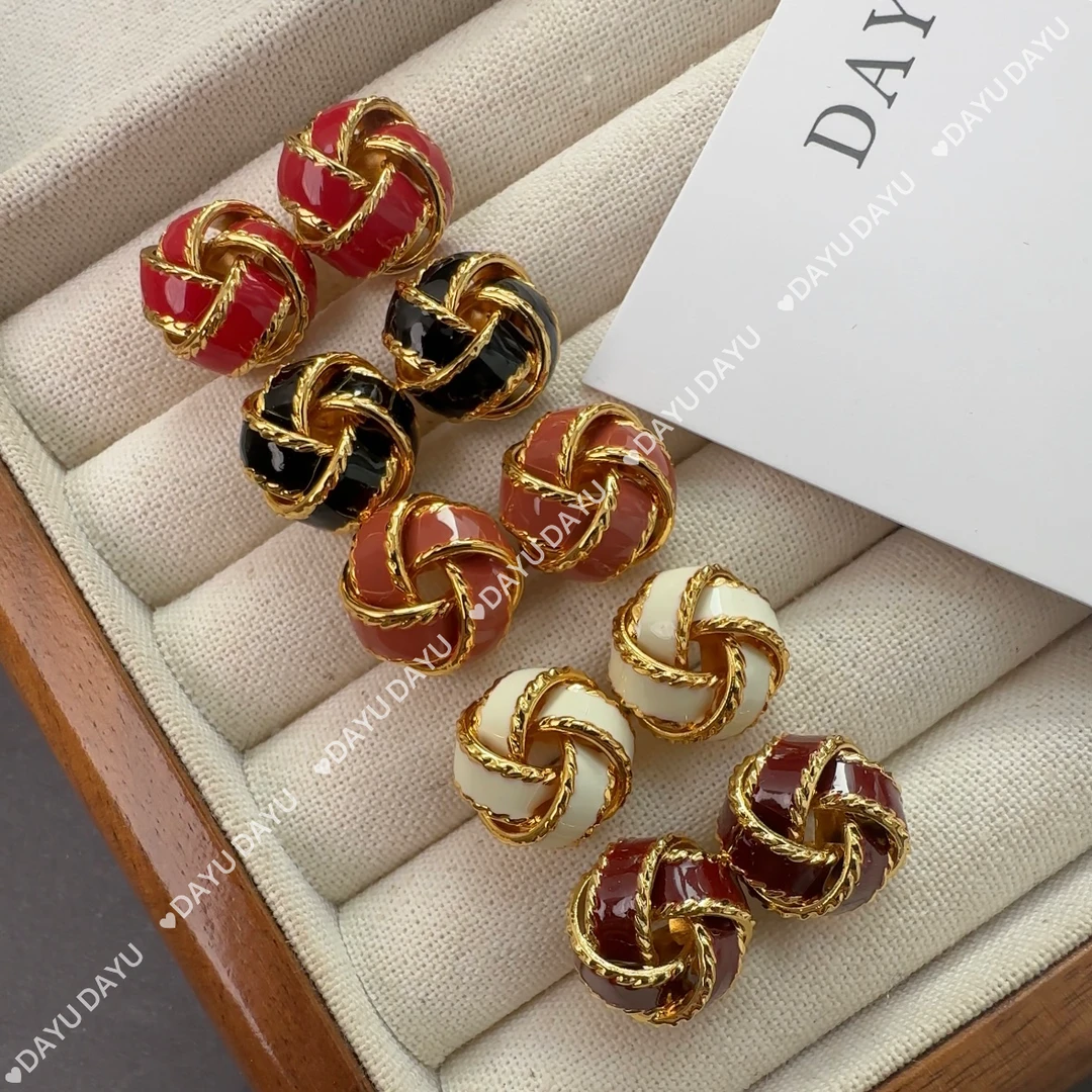 铜合金耳饰 新疆包邮【同心结】秋冬手工珐琅耳钉S925银针 THJ061