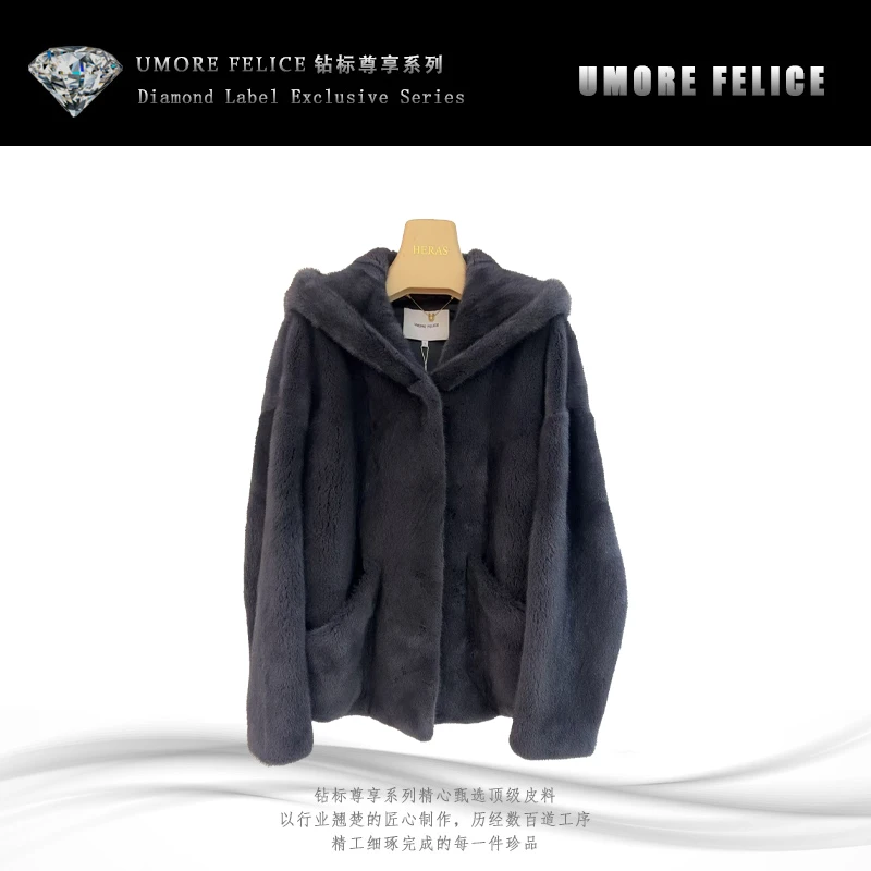 UMORE FELICE华斯皮草【维维专属】进口皇冠天鹅绒短二水貂外套