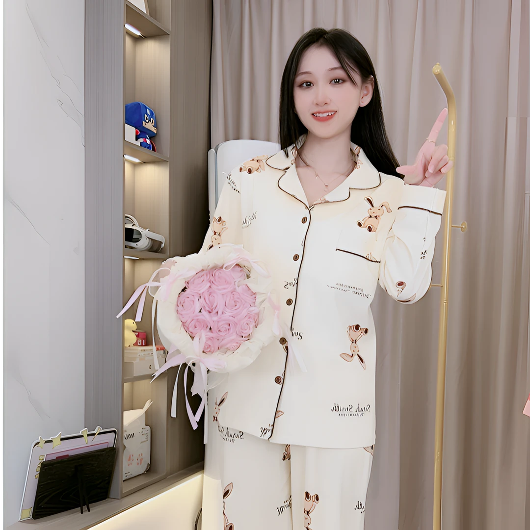 【梦境旗舰】带胸垫长袖套装睡衣女套装月子家居服女款宽松时尚