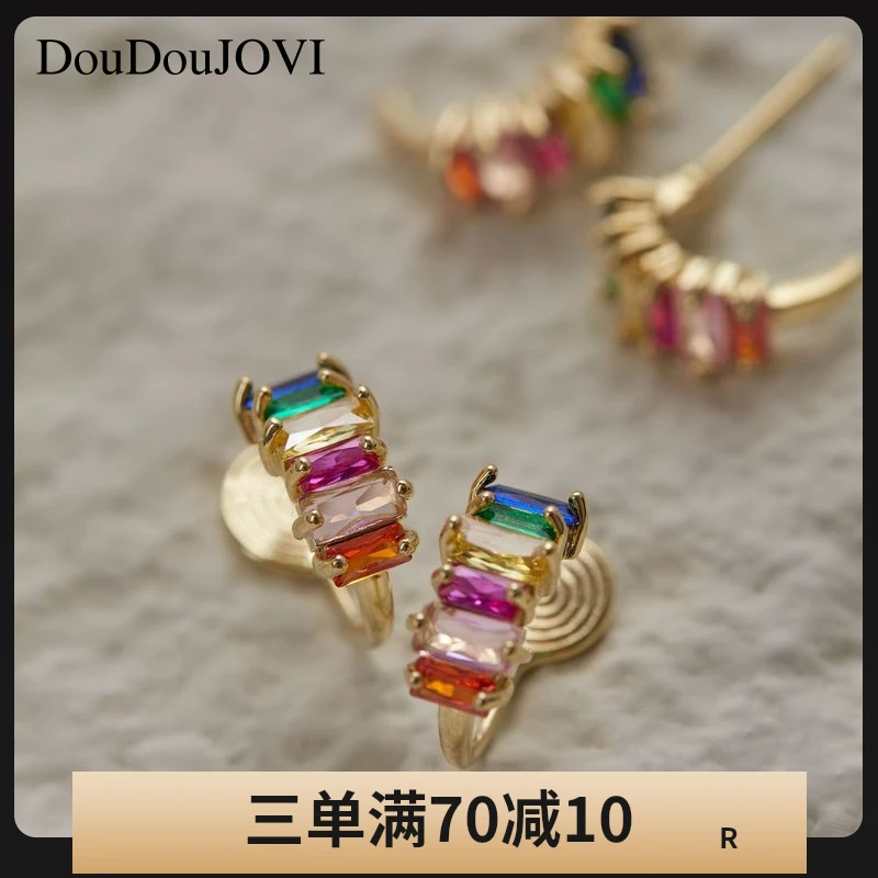 铜合金合成锆石耳饰 【彩虹桥】彩色蚊香盘耳夹无耳洞女耳圈耳环i