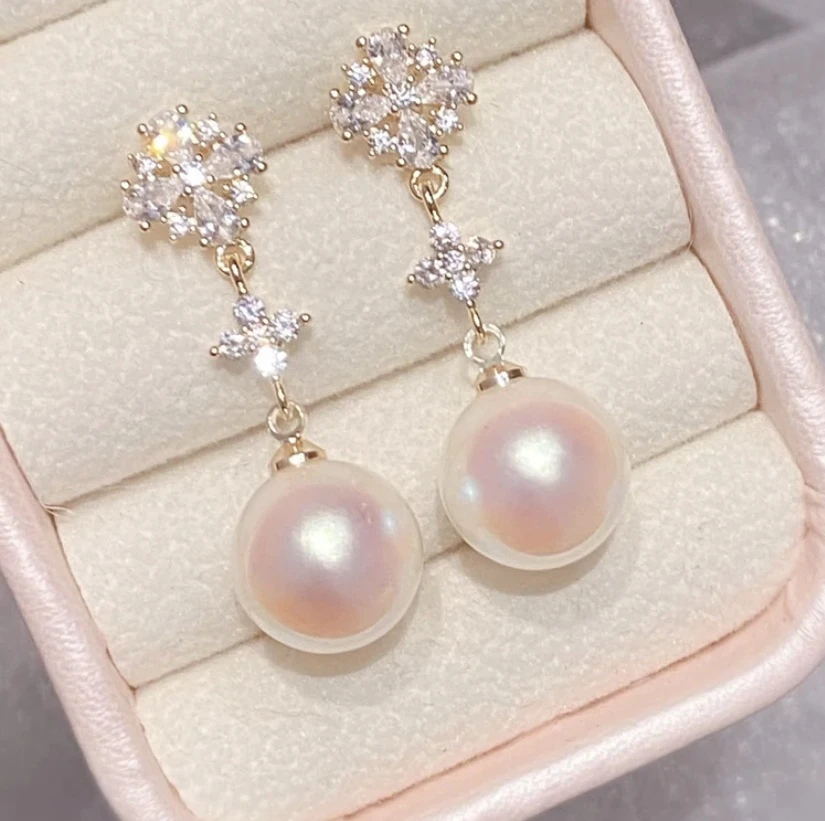 铜合金耳饰 「花雪」仿珠珠方圆脸耳夹显脸小蚊香盘耳夹女耳钉优雅