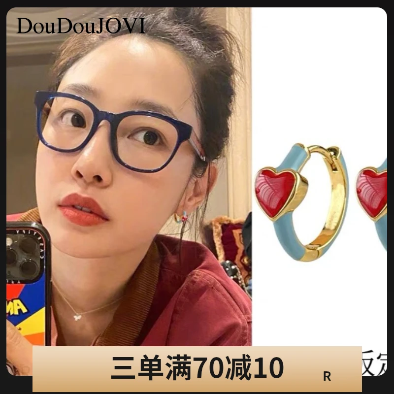 铜合金珐琅耳饰 无耳洞耳夹白百何同款温柔珐琅彩爱心轻奢小众夏
