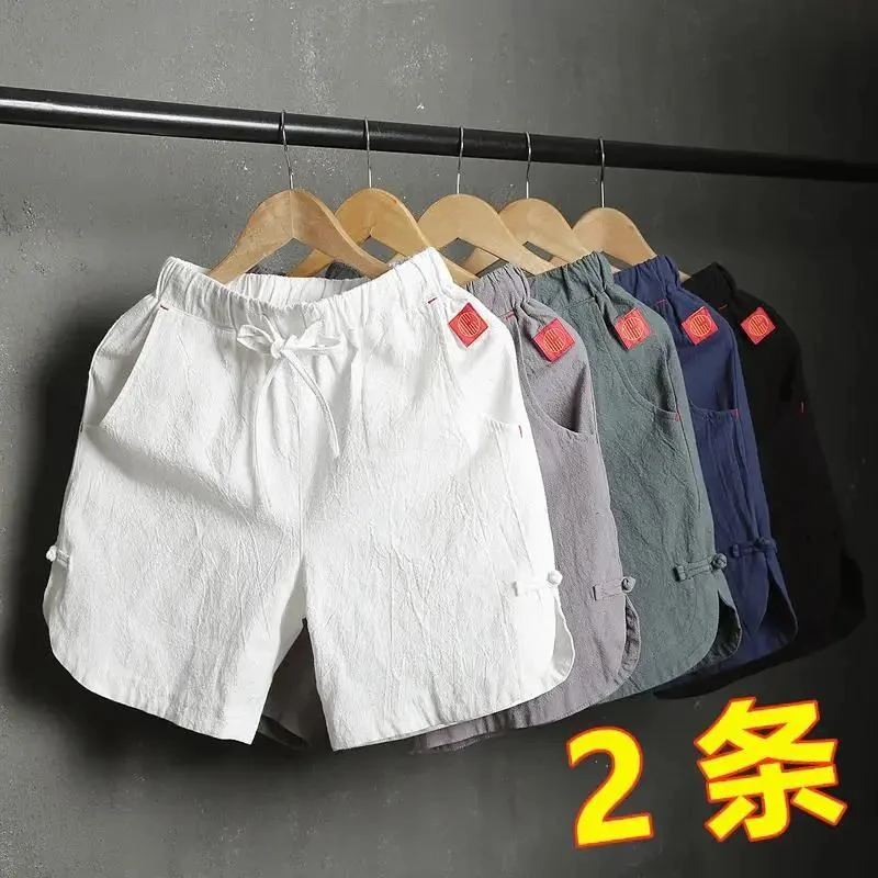 亚麻五分裤男士薄款沙滩裤夏季中国风大裤衩宽松新款棉麻运动短裤