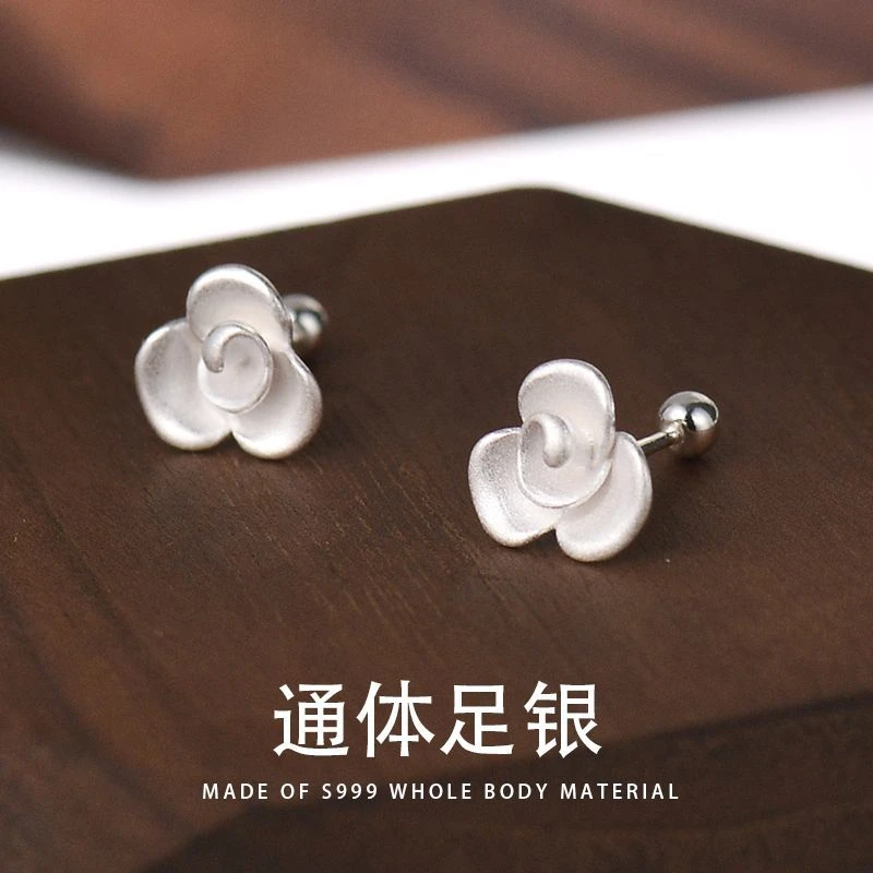 足银耳饰 耳环小众设计感纯银耳钉花朵气质简约999耳骨钉精致