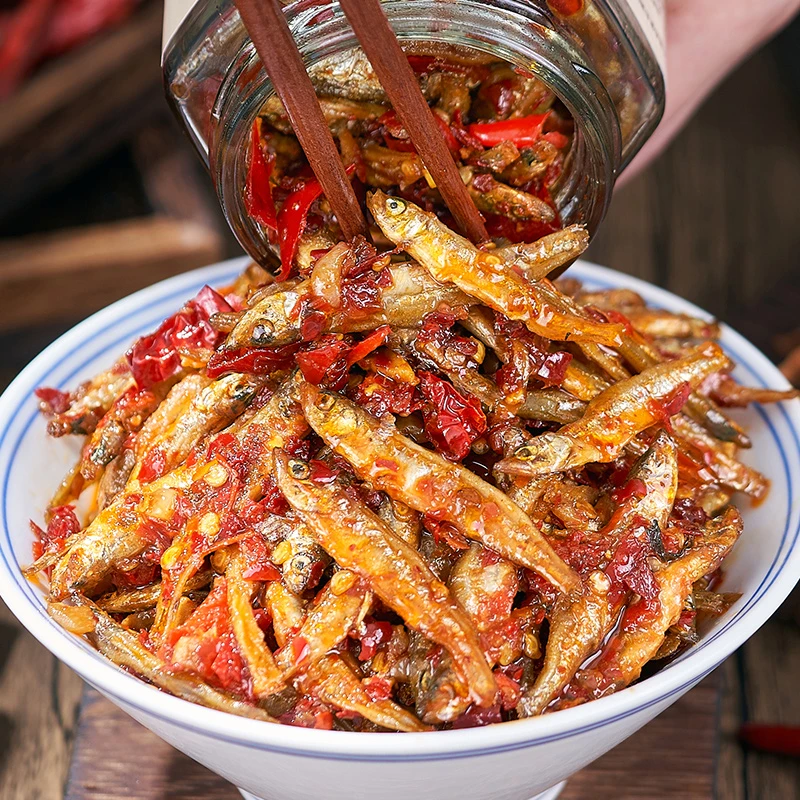 传统纯手工制作产品无添加下饭美味香辣小鱼干开盖即食下酒菜甄选