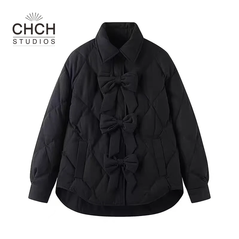 RAQWT11333秋冬新款立领蝴蝶结外套女