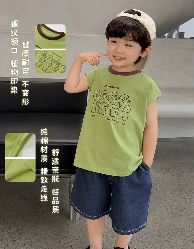 男童衣服纯棉卡通背心无袖t恤印花夏装儿童装上衣潮薄薄款潮X3224