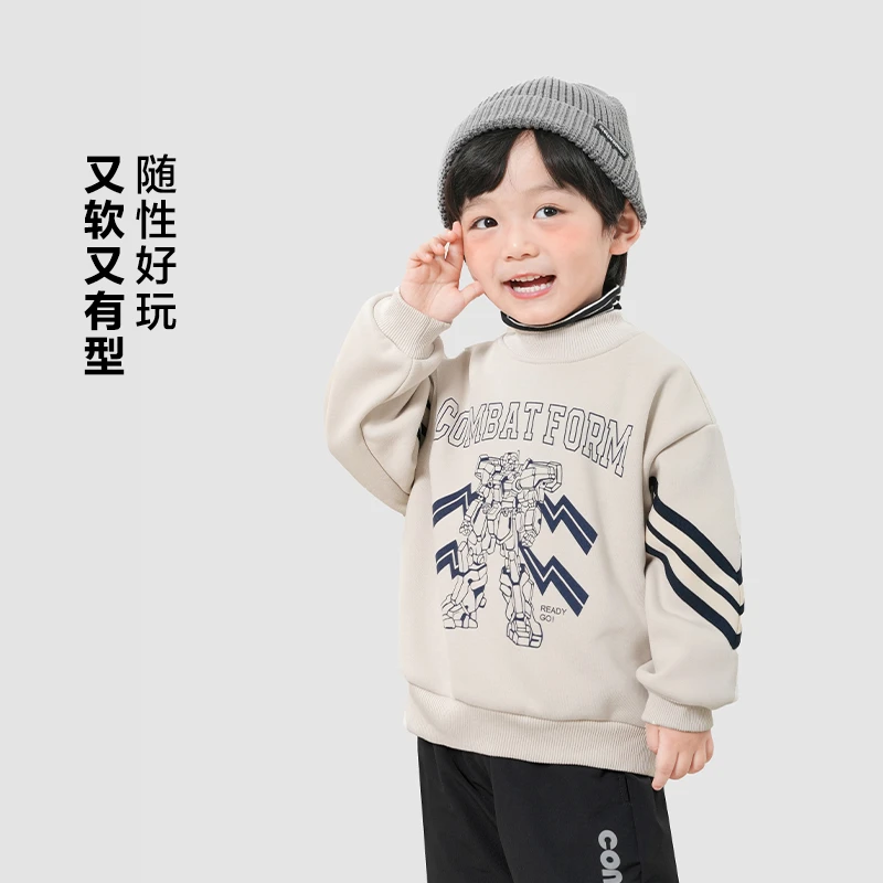 X4649男童织带拼接袖卫衣冬款童装宝宝洋气潮牌宽松加绒圆领