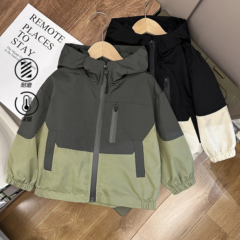 【秋季新品】男童连帽工装外套儿童春秋小童休闲撞色宝宝洋气U14661