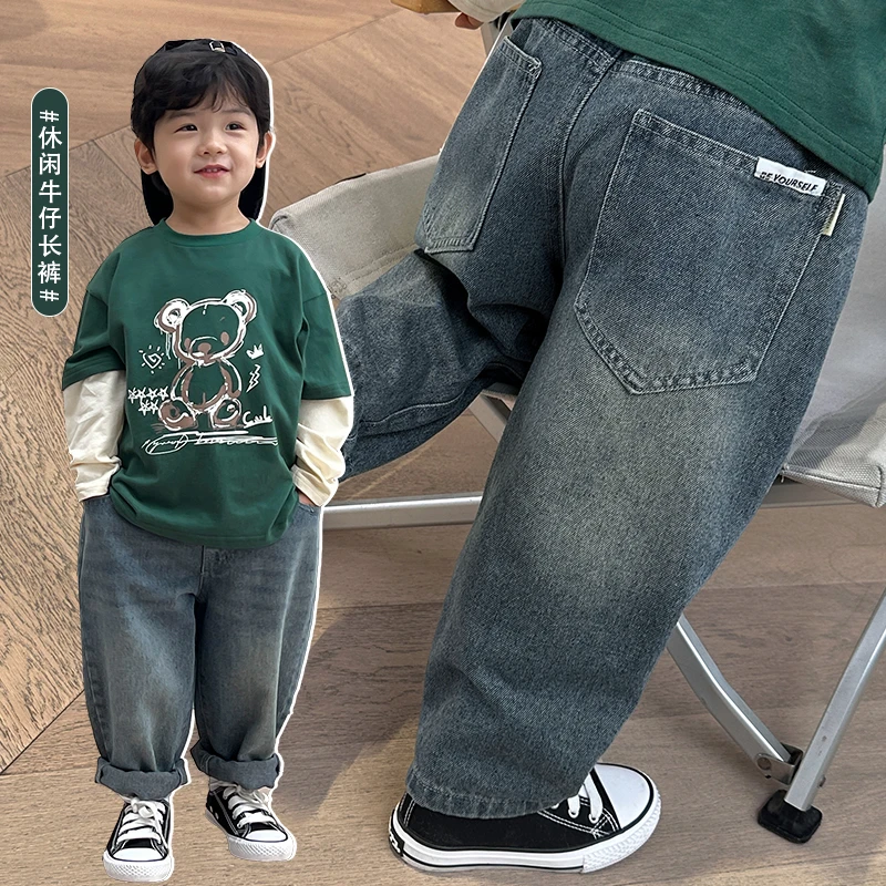 X4439男童牛仔裤子春装春秋新款婴儿童装小童宝宝洋气长裤春季潮