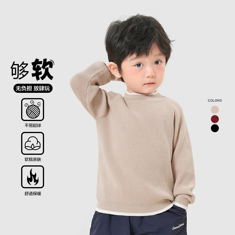 男童圆领插肩袖毛衣冬款婴儿童装宝宝小童洋气保暖针织衫潮X4553