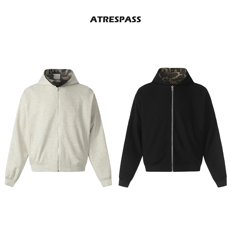 ATRESPASS 迷彩两面穿开衫卫衣男女美式复古短款cleanfit秋季外套